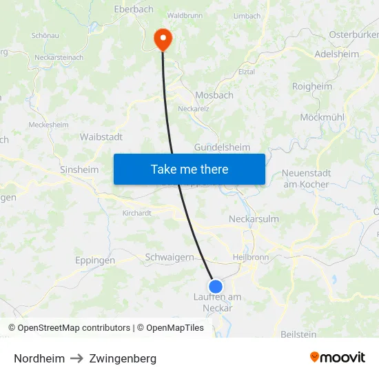 Nordheim to Zwingenberg map