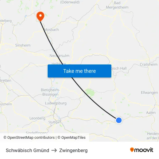 Schwäbisch Gmünd to Zwingenberg map