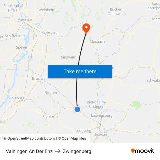 Vaihingen An Der Enz to Zwingenberg map