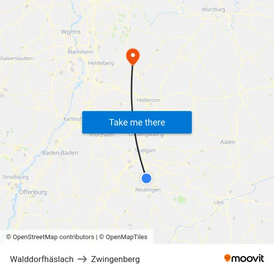Walddorfhäslach to Zwingenberg map