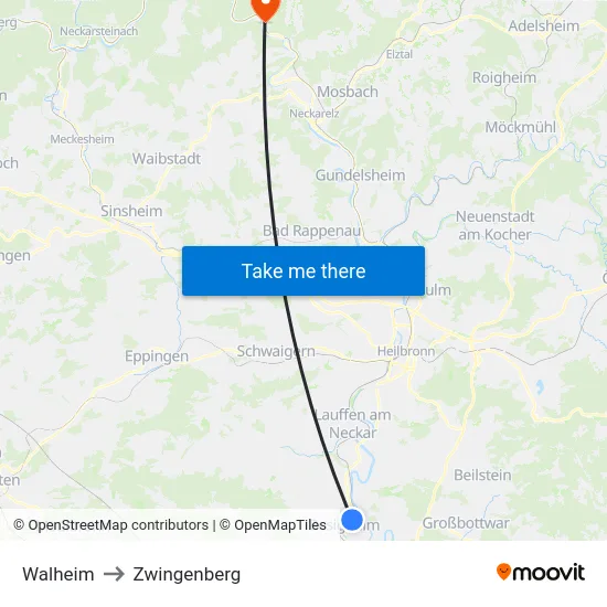 Walheim to Zwingenberg map