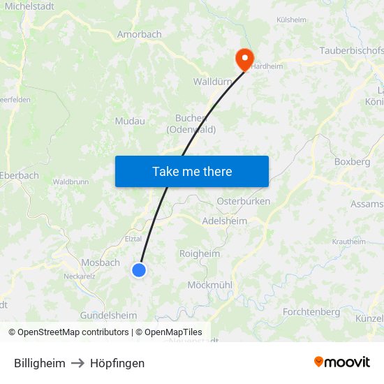 Billigheim to Höpfingen map