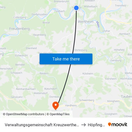 Verwaltungsgemeinschaft Kreuzwertheim to Höpfingen map