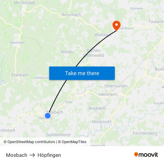 Mosbach to Höpfingen map