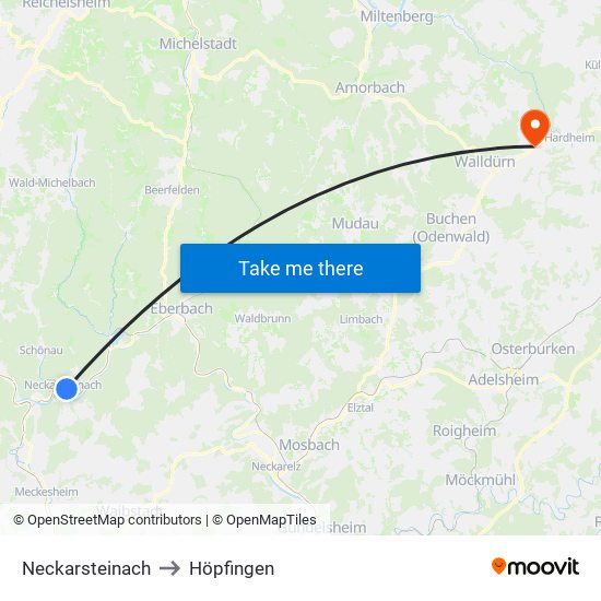 Neckarsteinach to Höpfingen map