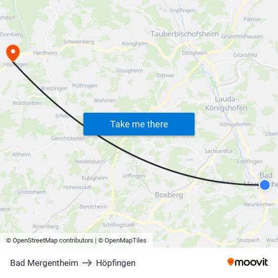 Bad Mergentheim to Höpfingen map