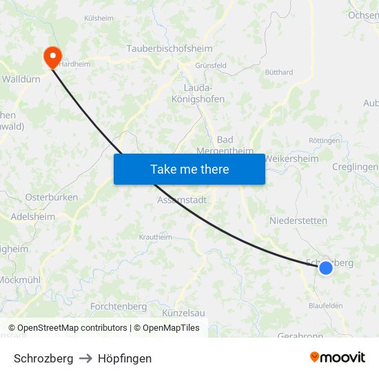 Schrozberg to Höpfingen map