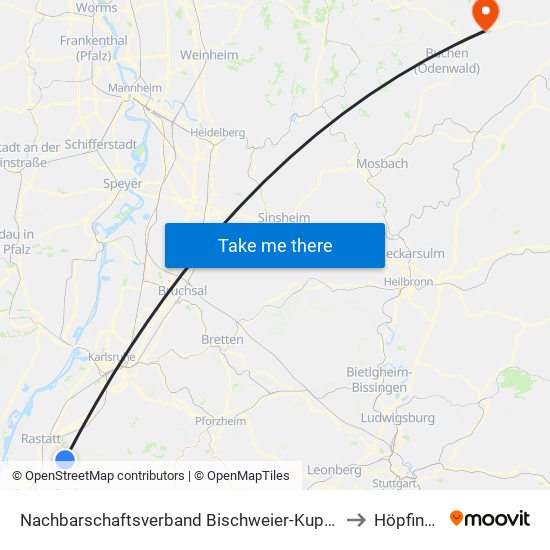 Nachbarschaftsverband Bischweier-Kuppenheim to Höpfingen map