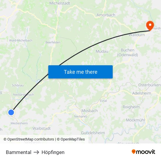 Bammental to Höpfingen map