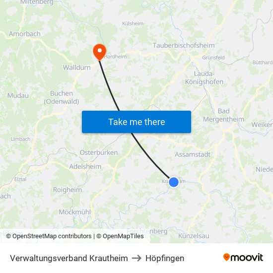 Verwaltungsverband Krautheim to Höpfingen map