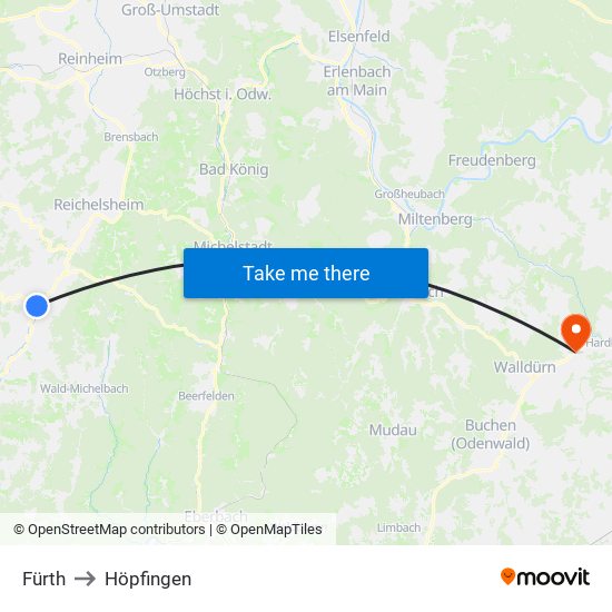 Fürth to Höpfingen map