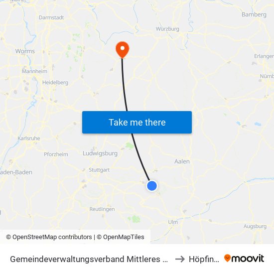 Gemeindeverwaltungsverband Mittleres Fils-Lautertal to Höpfingen map