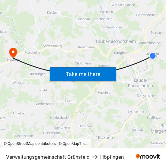 Verwaltungsgemeinschaft Grünsfeld to Höpfingen map