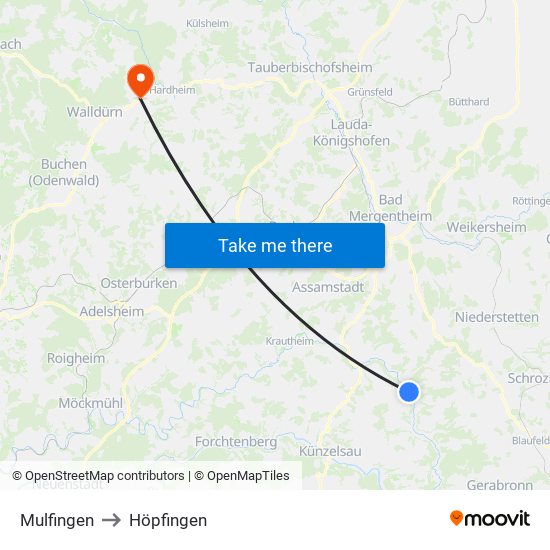 Mulfingen to Höpfingen map