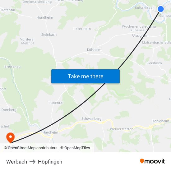 Werbach to Höpfingen map