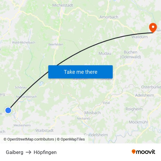 Gaiberg to Höpfingen map