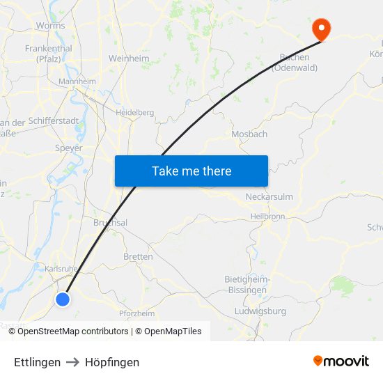 Ettlingen to Höpfingen map