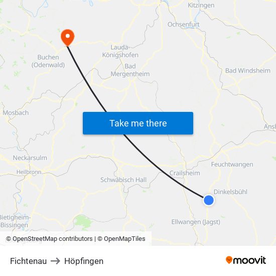 Fichtenau to Höpfingen map