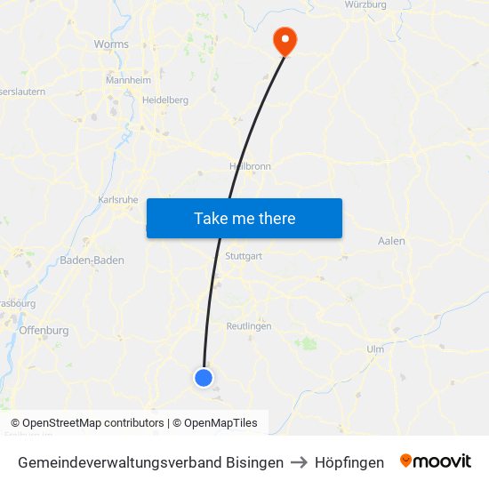 Gemeindeverwaltungsverband Bisingen to Höpfingen map