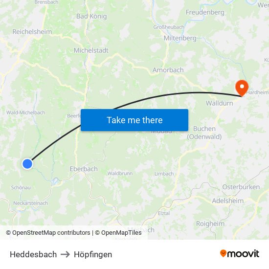 Heddesbach to Höpfingen map