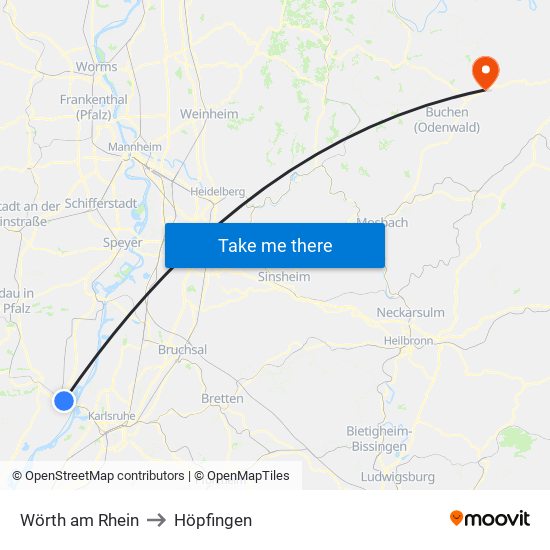 Wörth am Rhein to Höpfingen map