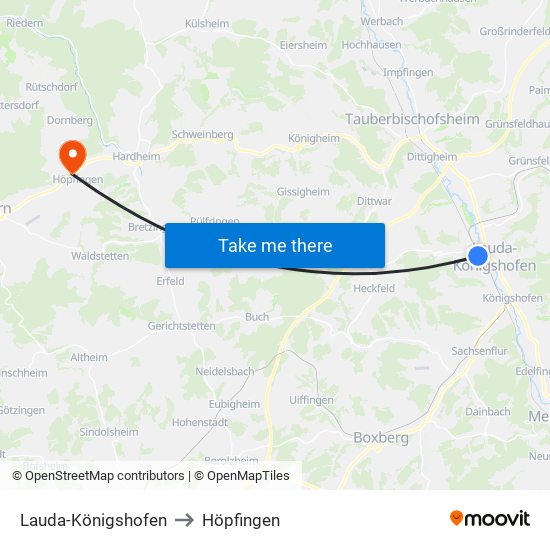 Lauda-Königshofen to Höpfingen map