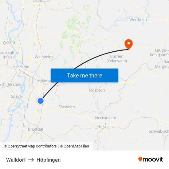 Walldorf to Höpfingen map