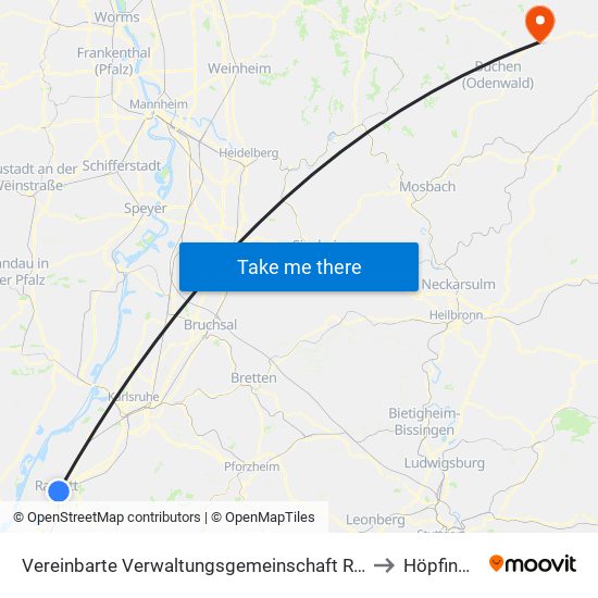 Vereinbarte Verwaltungsgemeinschaft Rastatt to Höpfingen map