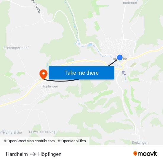 Hardheim to Höpfingen map