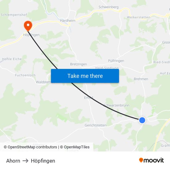 Ahorn to Höpfingen map