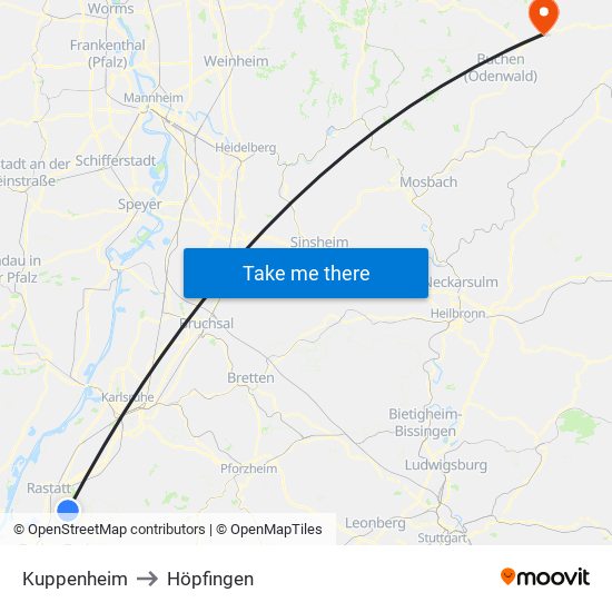 Kuppenheim to Höpfingen map