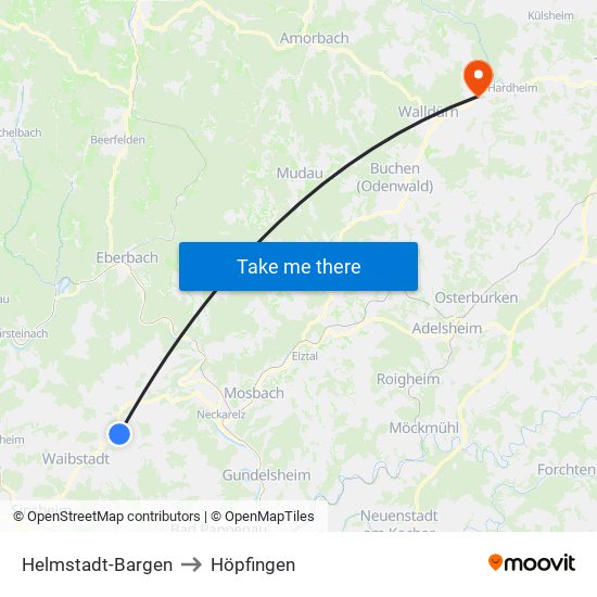 Helmstadt-Bargen to Höpfingen map