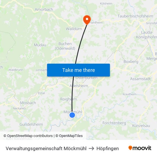 Verwaltungsgemeinschaft Möckmühl to Höpfingen map