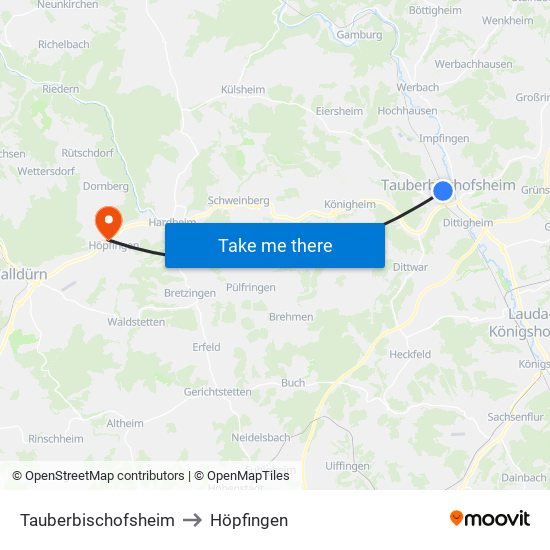 Tauberbischofsheim to Höpfingen map