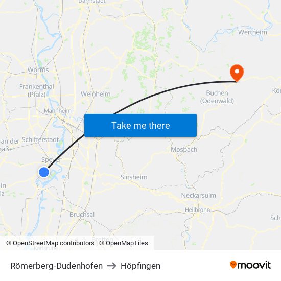 Römerberg-Dudenhofen to Höpfingen map