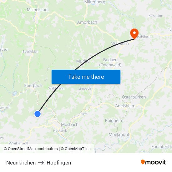 Neunkirchen to Höpfingen map