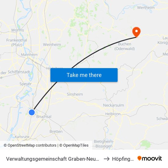 Verwaltungsgemeinschaft Graben-Neudorf to Höpfingen map