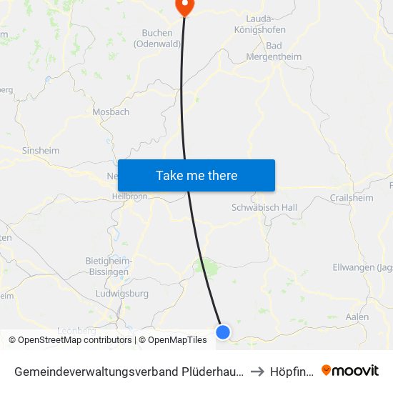 Gemeindeverwaltungsverband Plüderhausen-Urbach to Höpfingen map