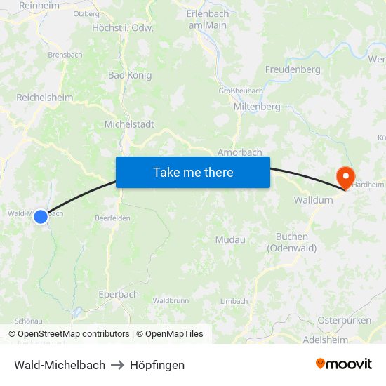 Wald-Michelbach to Höpfingen map