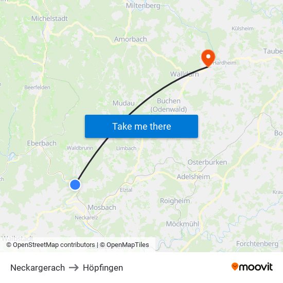 Neckargerach to Höpfingen map