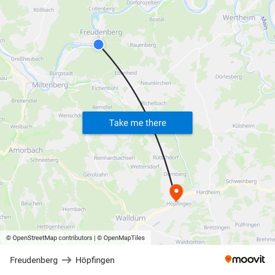 Freudenberg to Höpfingen map