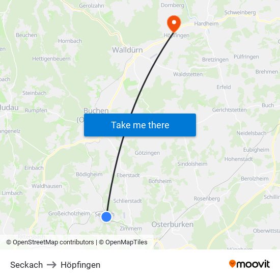 Seckach to Höpfingen map