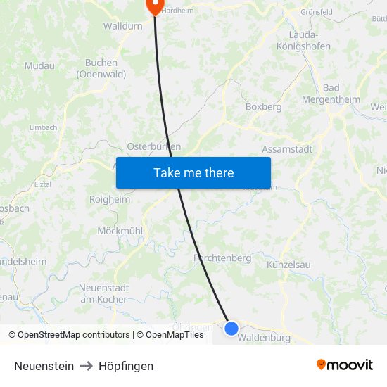 Neuenstein to Höpfingen map