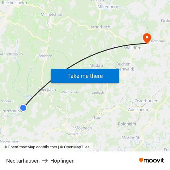 Neckarhausen to Höpfingen map