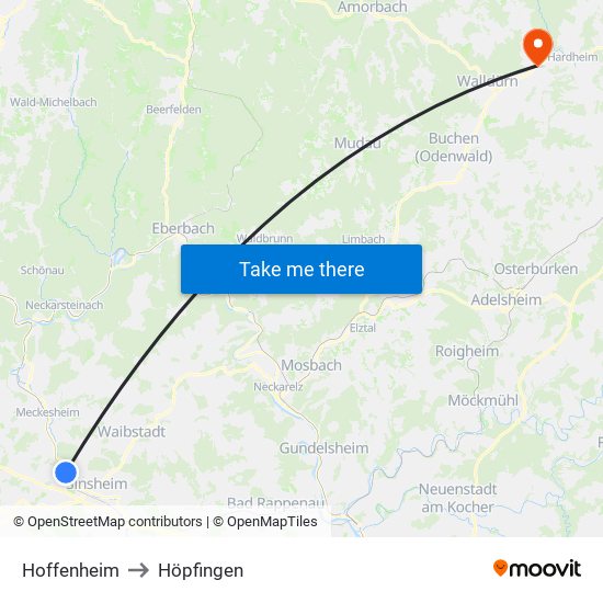 Hoffenheim to Höpfingen map