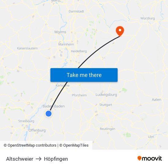 Altschweier to Höpfingen map