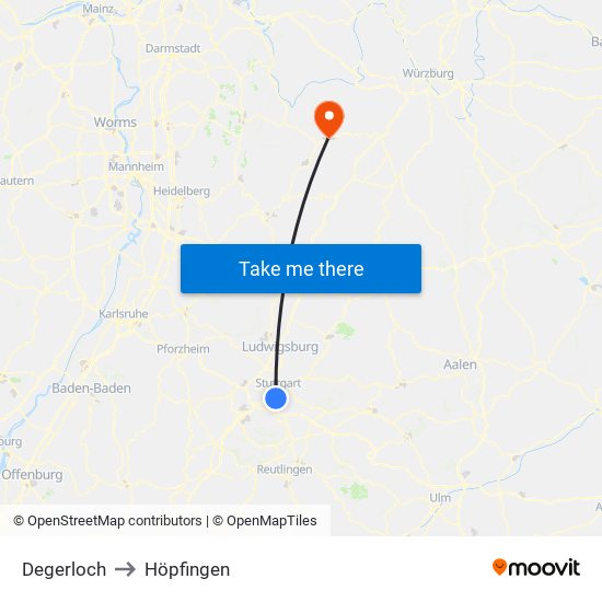 Degerloch to Höpfingen map