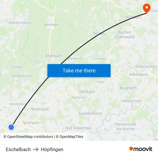 Eschelbach to Höpfingen map