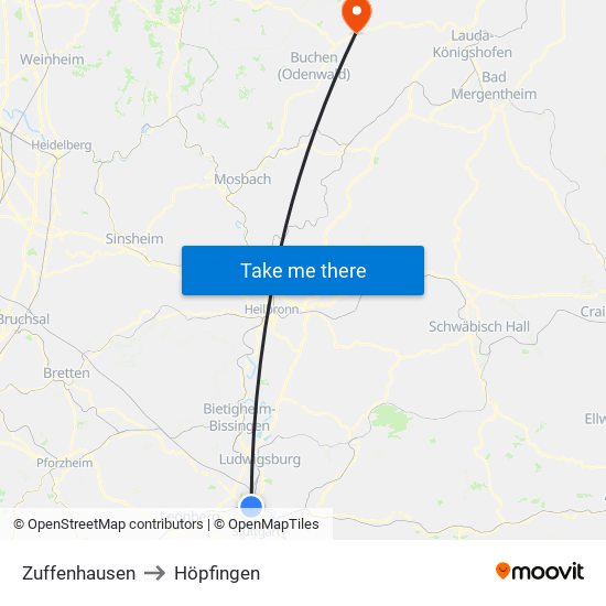 Zuffenhausen to Höpfingen map