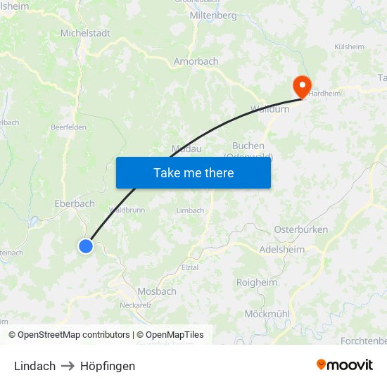 Lindach to Höpfingen map